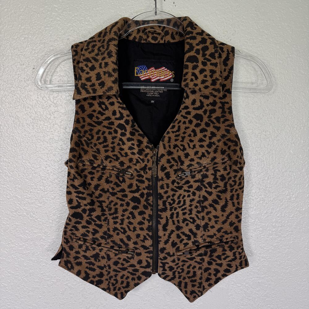 Easyriders Leather Vest Womens Small Animal Print Biker Moto Full Zip Suede Vtg